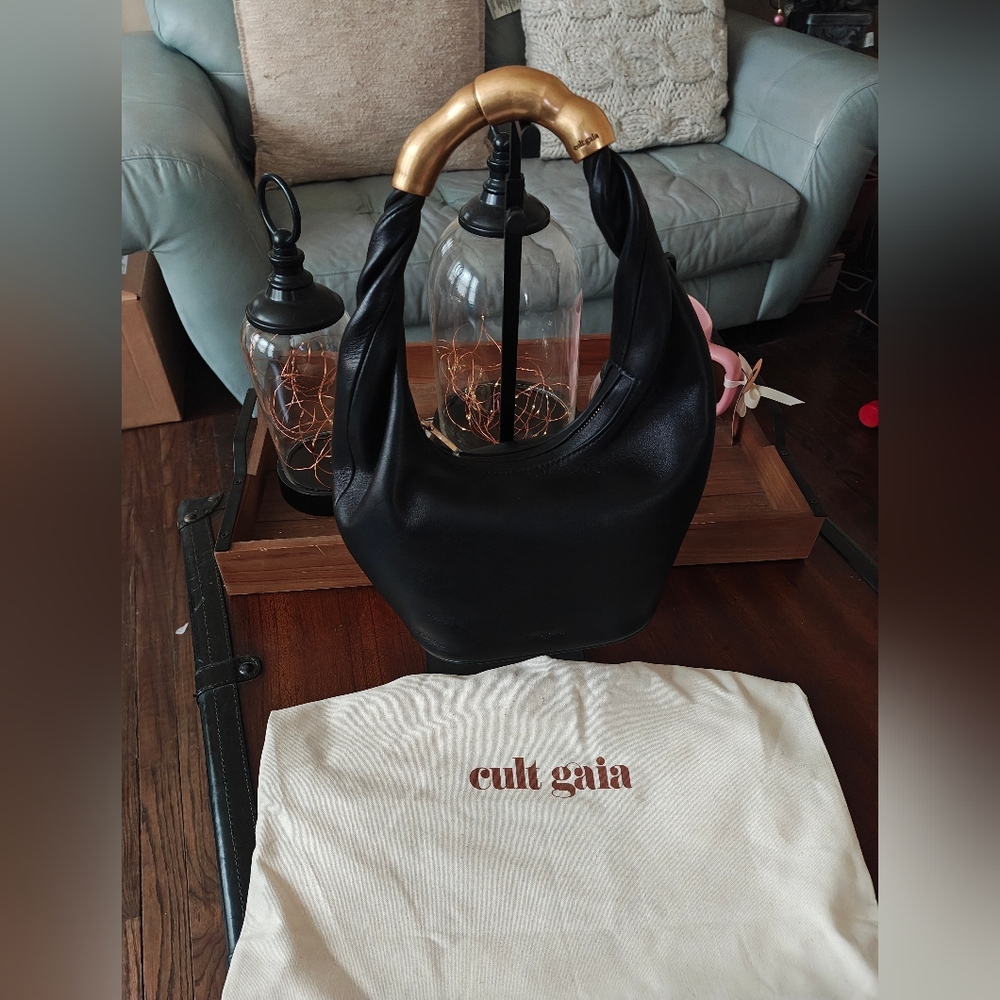 Cult Gaia Black Mini Hobo Bag with Gold Handle. - Picture 5 of 16